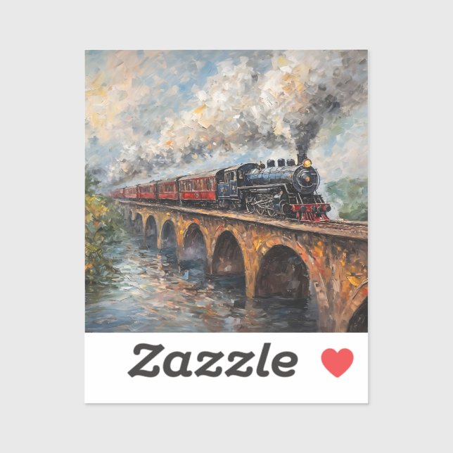 Sticker Train à vapeur sur un pont - Peinture à l'huile (Feuille)