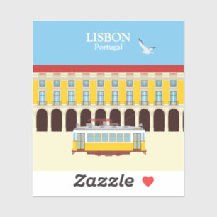 Sticker Tramway jaune de Lisbonne style vintage