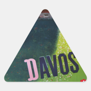 Sticker Triangulaire Affiche vintage de ski, Davos, Suisse