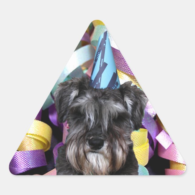 Sticker Triangulaire Anniversaire Schnauzer Ruban Derrière les autocoll (Devant)