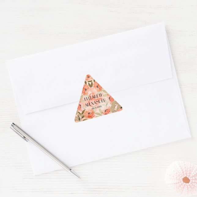 Sticker Triangulaire Aquarelle Orange Floral Mariage (Enveloppe)