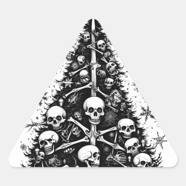 Sticker Triangulaire Arbre de Noël noir Crânes et os (Devant)