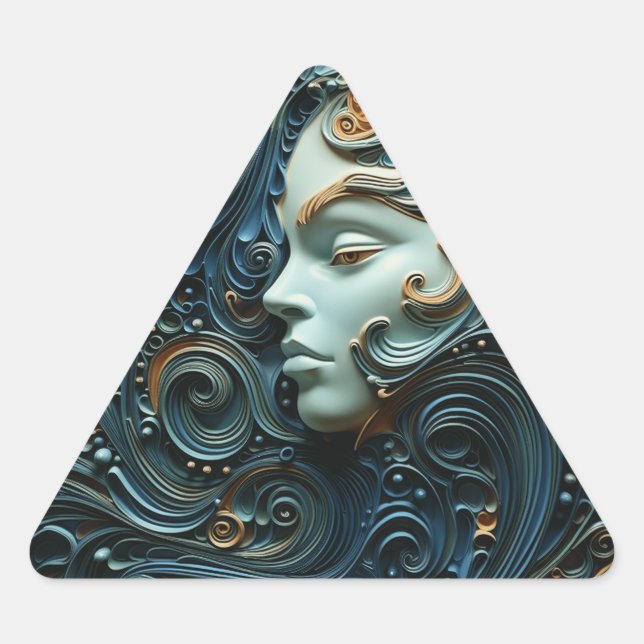 Sticker Triangulaire Art 3D de la femme Lune (Devant)