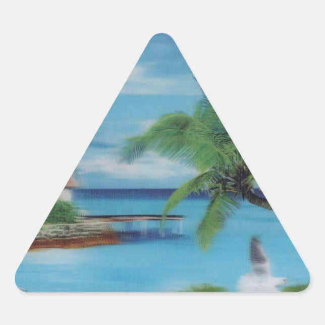 Sticker Triangulaire Art de la scène de plage tropicale (Devant)