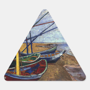 Sticker Triangulaire Bateaux de pêche sur la plage
