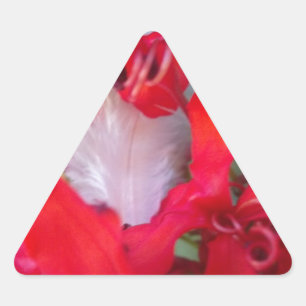 Sticker Triangulaire Beauté délicate : Fleur rouge avec plumes blanches