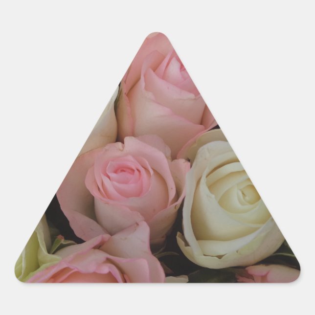 Sticker Triangulaire Beautiful Pink White Roses Flower Bouquet (Devant)