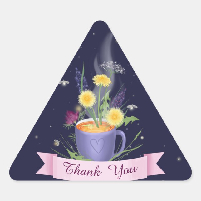 Sticker Triangulaire Belles Fleurs d'été de la Coupe de Thé (Devant)
