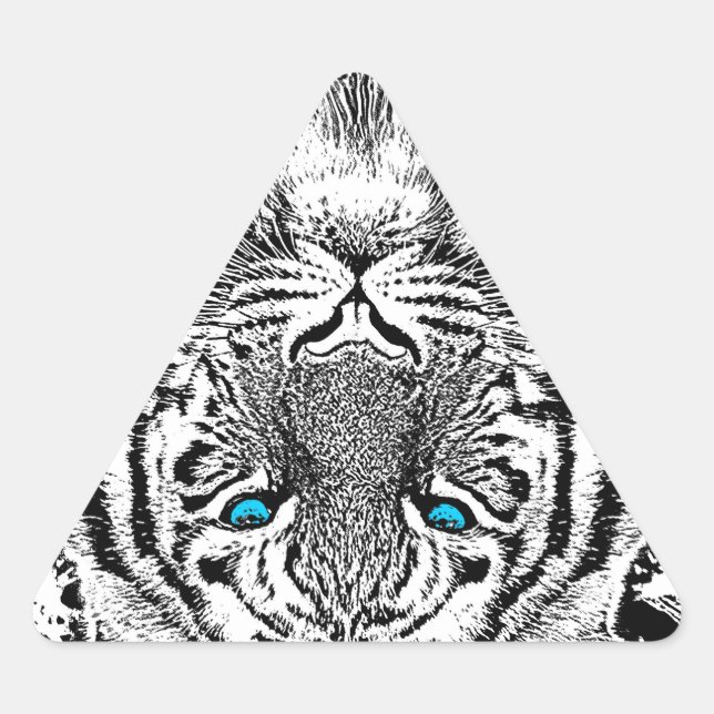 Sticker Triangulaire Black and White Blue Eyes sauvage Tiger visage (Devant)
