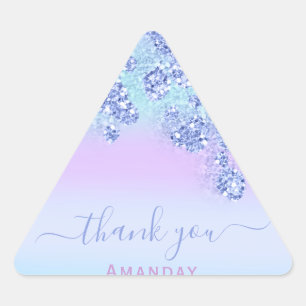Sticker Triangulaire Bleu Rose Floral Triangle Pailleté Mariage ANNIVER