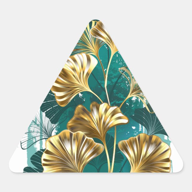 Sticker Triangulaire Branche avec Feuilles d'or Ginko Biloba (Devant)