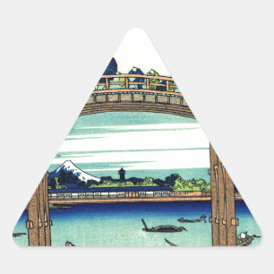 Sticker Triangulaire Bridge River Japan Shinto Boats Travel Landmark