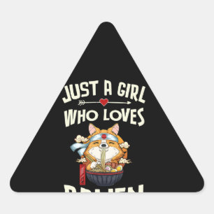 Sticker Triangulaire Cadeau Corgi Juste une fille qui aime Ramen Kawa