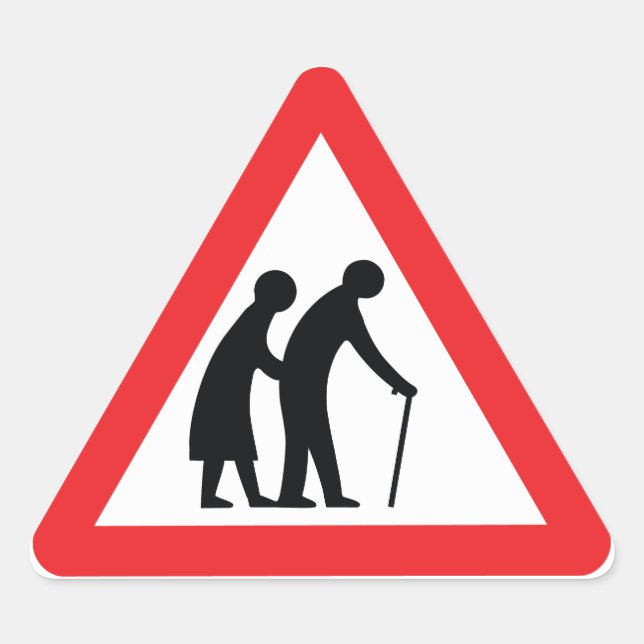 Sticker Triangulaire CAUTION Personnes ÂGÉES - VOYAGE UK (Devant)