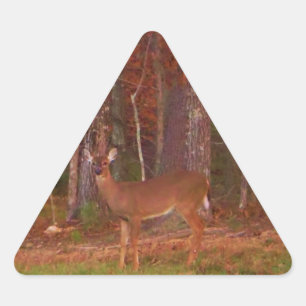 Sticker Triangulaire Cerf, Grass vert rouge et feuilles d'or