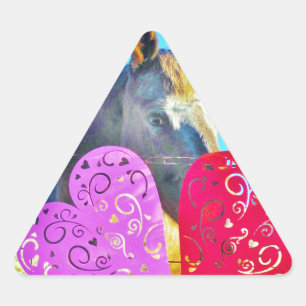 Sticker Triangulaire Cheval blanc et Brown Valentine Coeurs