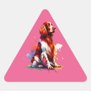 Sticker Triangulaire Chien rouge et blanc irlandais