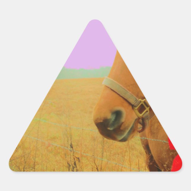 Sticker Triangulaire Ciel rose rétro Cheval de Noël (Devant)
