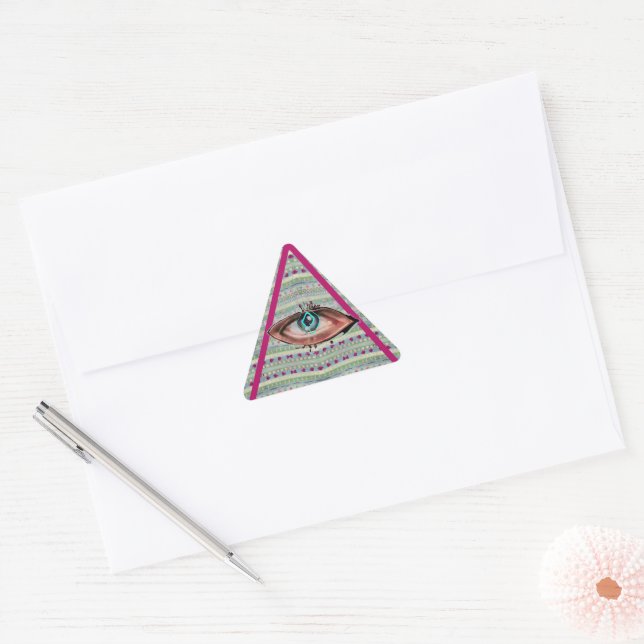 Sticker Triangulaire Coeurs oculaires roses et verts jolies Triangle (Enveloppe)