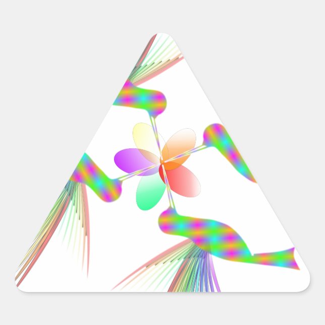 Sticker Triangulaire Colibris Arc-En-Ciel Embrasser Une Fleur (Devant)