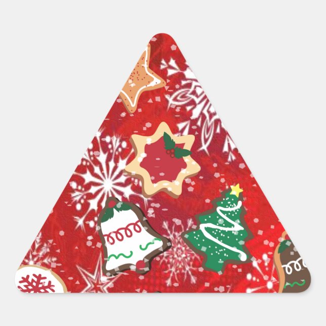 Sticker Triangulaire Cookies de Noël et flocons de neige en rouge (Devant)