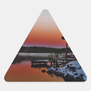 Sticker Triangulaire Coucher de soleil sur le quai du lac Arrowhead