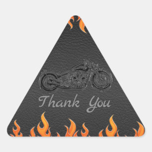 Sticker Triangulaire Cuir noir flammes orange fête de motards