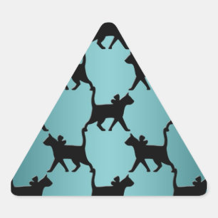 Sticker Triangulaire Cute Black Cat Silhouette Motif sur Turquoise