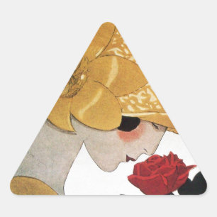 STICKER TRIANGULAIRE DAME À LA ROSE ROUGE