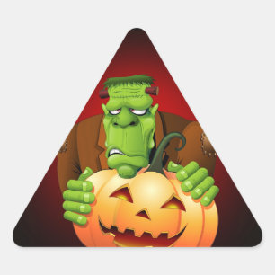 Sticker Triangulaire Dessin de Frankenstein Monster avec Citrouille