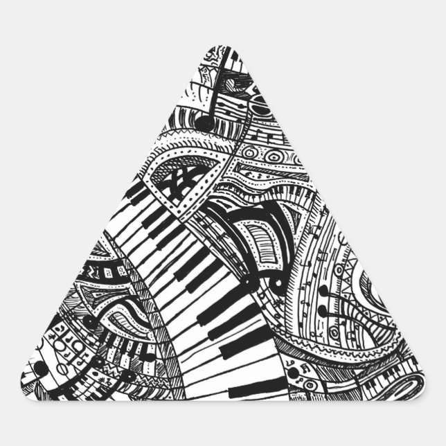 Sticker Triangulaire Doodle de musique classique avec clavier de piano (Devant)