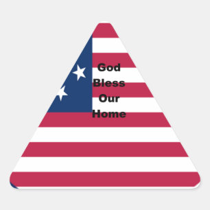 Sticker Triangulaire Drapeau USA avec Dieu Bénissez notre maison design