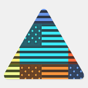 Sticker Triangulaire Drapeau USA multicolore à damiers vectoriel art mo