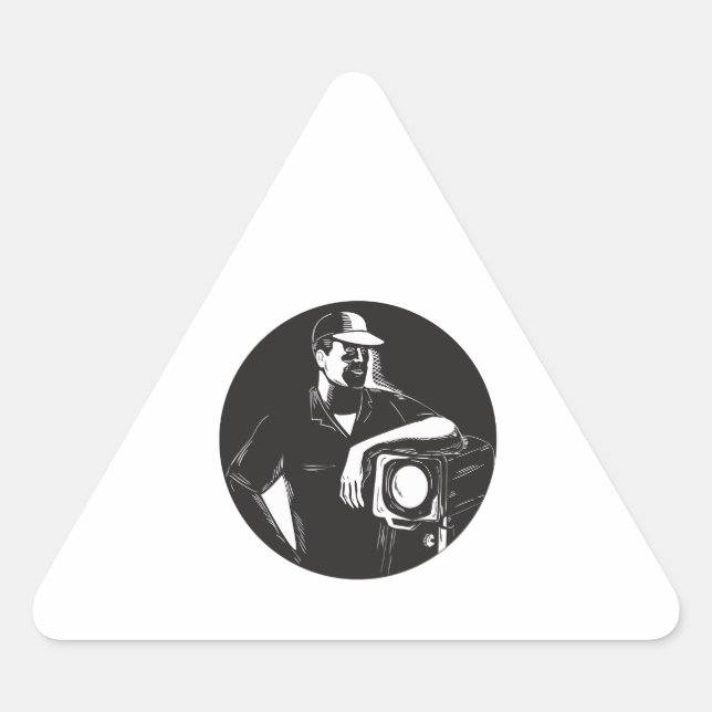 Sticker Triangulaire Éclairage de l'équipe de film Flambant neuf Cercle (Devant)