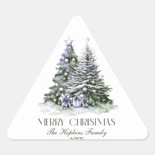 Sticker Triangulaire Elégant Aquarelle Arbre de Noël