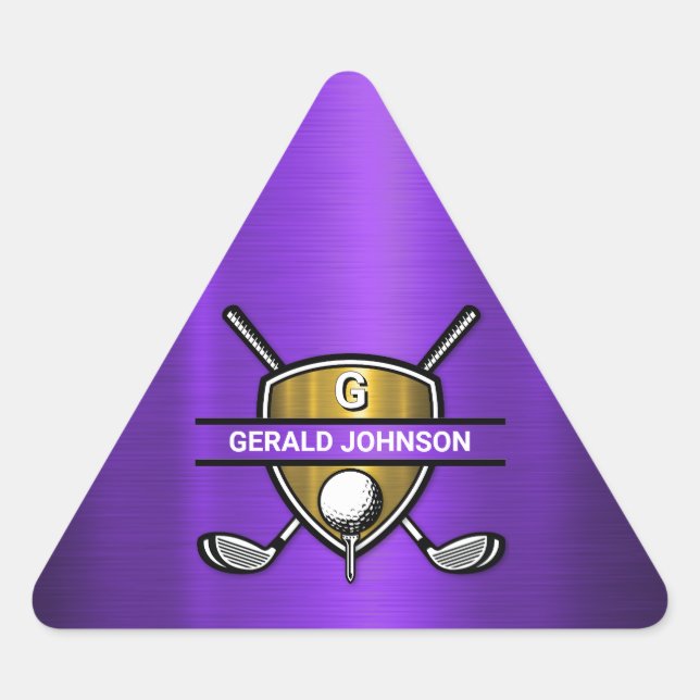 Sticker Triangulaire Elégant Gold Shield Golf Monogramme Design (Devant)