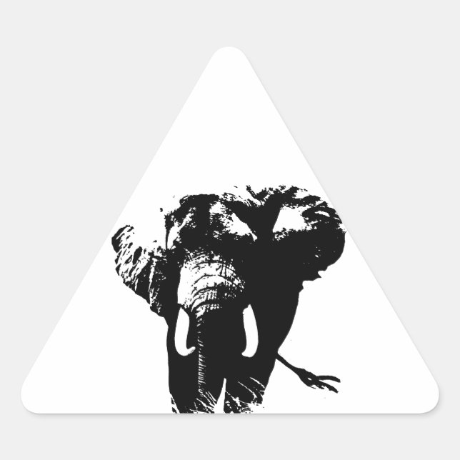 Sticker Triangulaire Eléphant noir & blanc Pop Art (Devant)