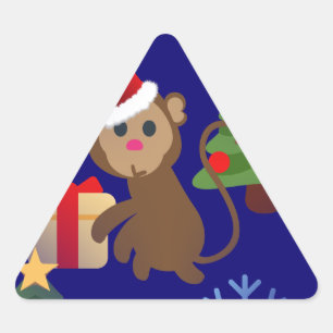 Sticker Triangulaire Émotion de singe de père Noël