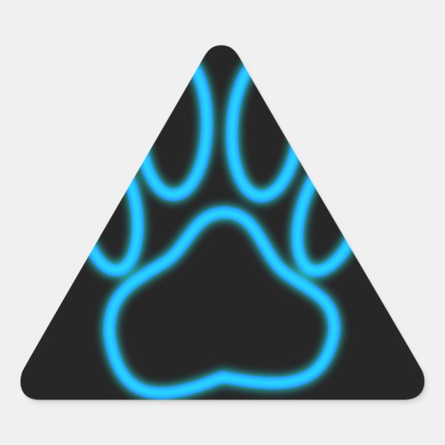 Sticker Triangulaire Empreinte de patte de chien de Néon Bleu (Devant)