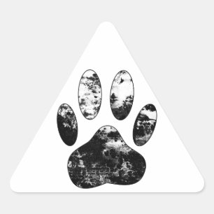 Sticker Triangulaire Empreinte de patte de chien gris noir et blanc