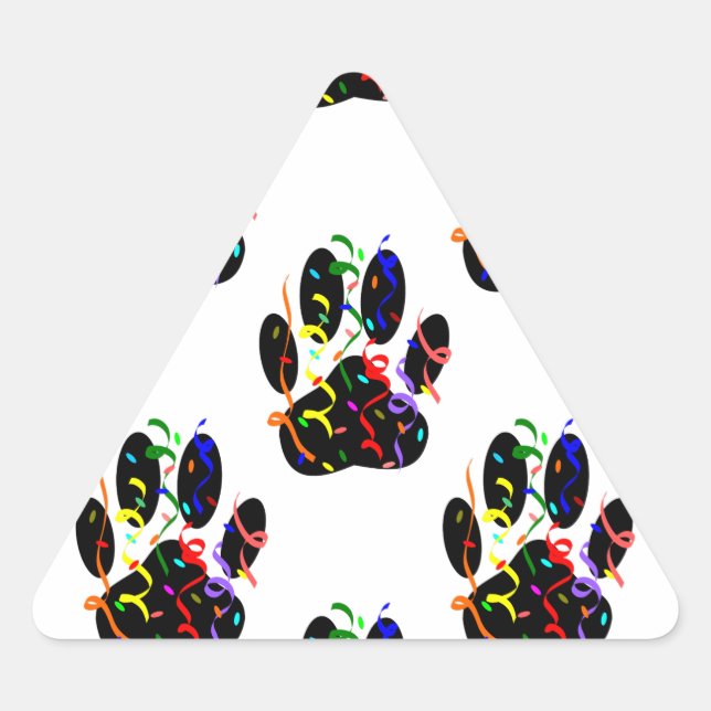 Sticker Triangulaire Empreintes de pattes Confetti Et Motif Party Strea (Devant)
