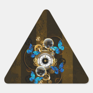 Sticker Triangulaire Engrenages à vapeur et papillons bleus