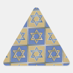 Sticker Triangulaire Étoile de David Judaica Métal Or Bleu