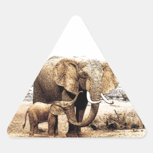 Sticker Triangulaire Famille des éléphants