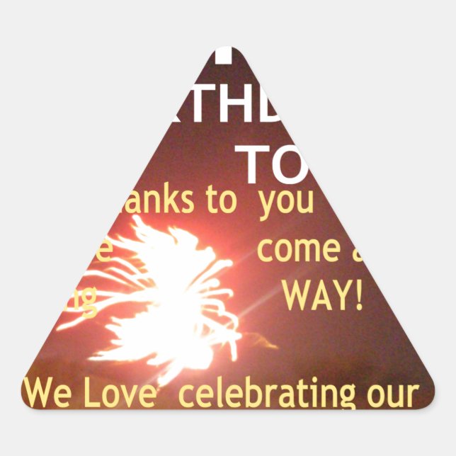Sticker Triangulaire Fête Fireworks avec message Merci (Devant)