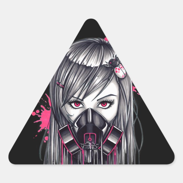Sticker Triangulaire Fille de Masque au gaz néon (Devant)