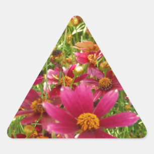 Sticker Triangulaire Fleurs de marguerite rose et jaune brillantes