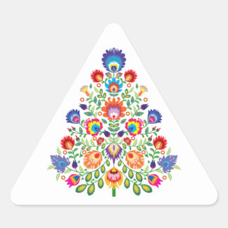 Sticker Triangulaire Fleurs Enchantées : Une Tapisserie de Noël de Folk
