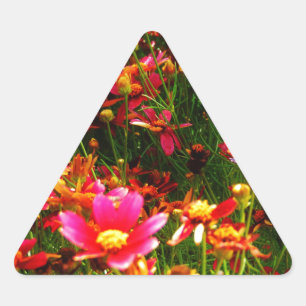 Sticker Triangulaire Fleurs sauvages rose et jaune pâle