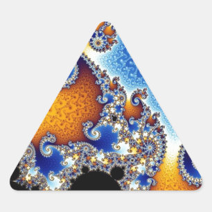 Sticker Triangulaire Fractale en spirale bleue de Mandelbrot double